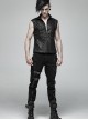 Stand-Up Collar Front Metal Buckle Black Punk Crack Woven Vest