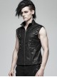 Stand-Up Collar Front Metal Buckle Black Punk Crack Woven Vest