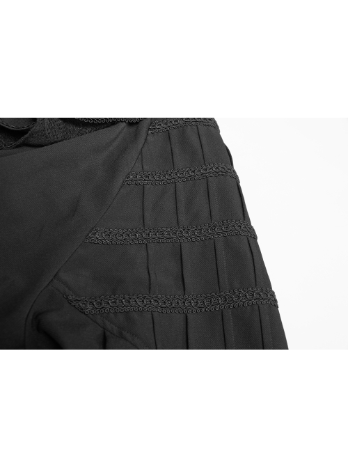 High Collar Metal Retro Button Front Chest Ruffle Lantern Sleeve Black Gothic Shirt