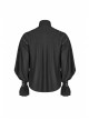 High Collar Metal Retro Button Front Chest Ruffle Lantern Sleeve Black Gothic Shirt