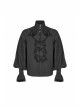 High Collar Metal Retro Button Front Chest Ruffle Lantern Sleeve Black Gothic Shirt
