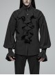 High Collar Metal Retro Button Front Chest Ruffle Lantern Sleeve Black Gothic Shirt