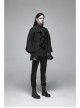 High Collar Metal Retro Button Front Chest Ruffle Lantern Sleeve Black Gothic Shirt