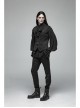 High Collar Metal Retro Button Front Chest Ruffle Lantern Sleeve Black Gothic Shirt