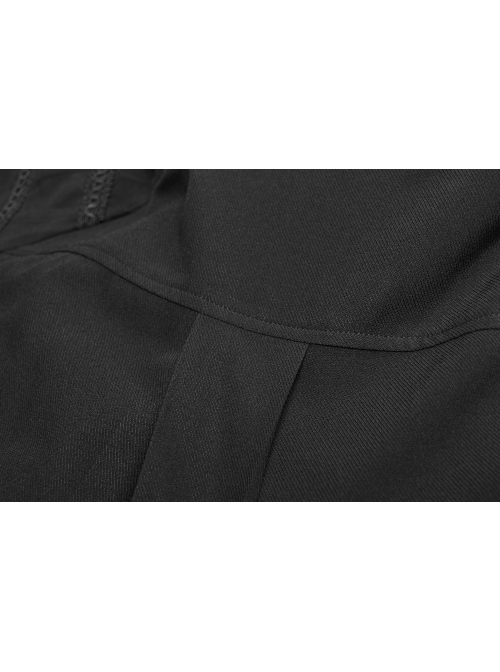 High Collar Metal Retro Button Front Chest Ruffle Lantern Sleeve Black Gothic Shirt