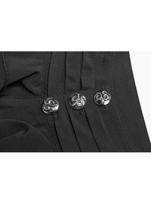 High Collar Metal Retro Button Front Chest Ruffle Lantern Sleeve Black Gothic Shirt