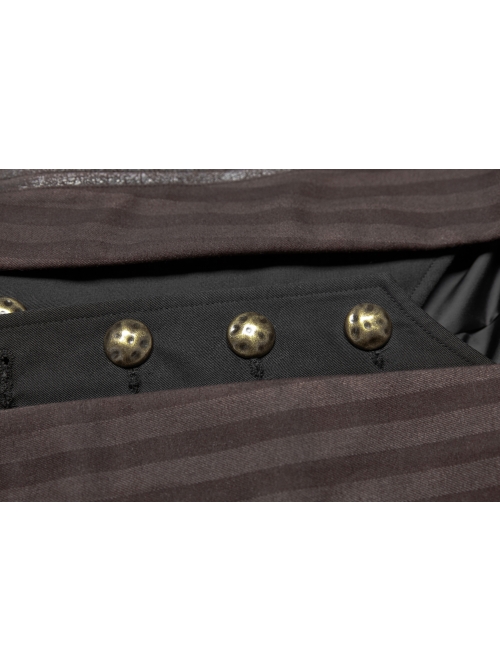 Fake Two-Piece Front Chest Metal Retro Button Splice Leather Flare Cuff Black Punk Mid Coat