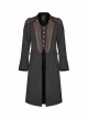 Fake Two-Piece Front Chest Metal Retro Button Splice Leather Flare Cuff Black Punk Mid Coat