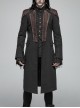 Fake Two-Piece Front Chest Metal Retro Button Splice Leather Flare Cuff Black Punk Mid Coat