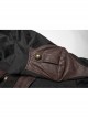 Fake Two-Piece Front Chest Metal Retro Button Splice Leather Flare Cuff Black Punk Mid Coat