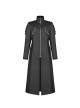 Stand-Up Collar Splice Leather Armor Shape Sleeve Metal Buckle Strap Black Punk Long Coat