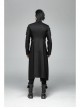 Stand-Up Collar Splice Leather Armor Shape Sleeve Metal Buckle Strap Black Punk Long Coat