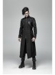 Stand-Up Collar Splice Leather Armor Shape Sleeve Metal Buckle Strap Black Punk Long Coat