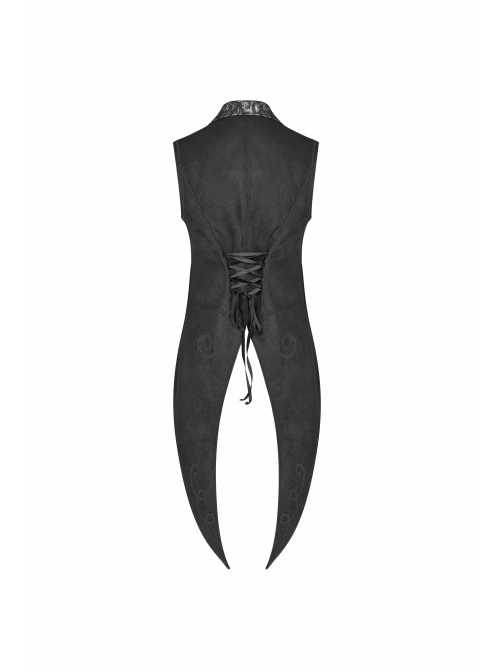 Dark Pattern Jacquard Metal Retro Button Back Waist Lace-Up Swallow Tail Hem Black Gothic Vest