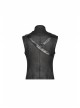 Stand-Up Collar Front Metal Zipper Shoulder Metal Buckle Leather Loop Black Punk Vest