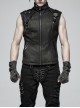 Stand-Up Collar Front Metal Zipper Shoulder Metal Buckle Leather Loop Black Punk Vest