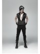 Stand-Up Collar Front Metal Zipper Shoulder Metal Buckle Leather Loop Black Punk Vest