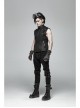 Stand-Up Collar Front Metal Zipper Shoulder Metal Buckle Leather Loop Black Punk Vest