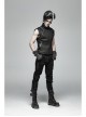 Stand-Up Collar Front Metal Zipper Shoulder Metal Buckle Leather Loop Black Punk Vest