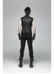 Stand-Up Collar Front Metal Zipper Shoulder Metal Buckle Leather Loop Black Punk Vest