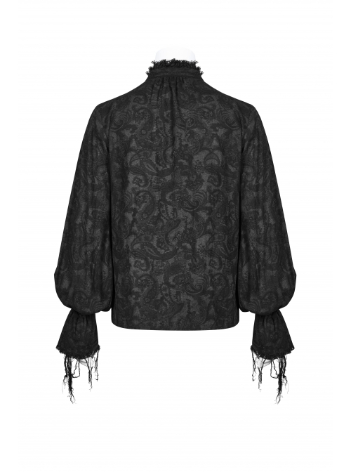 High Collar Metal Retro Button Lantern Sleeve Burrs Cuff Black Gothic Printing Shirt