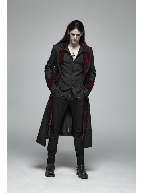 High Collar Metal Retro Button Lantern Sleeve Burrs Cuff Black Gothic Printing Shirt