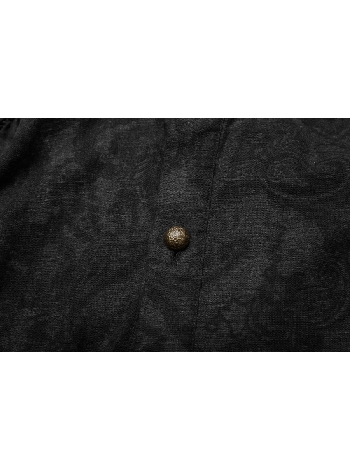 High Collar Metal Retro Button Lantern Sleeve Burrs Cuff Black Gothic Printing Shirt