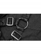 Metal Retro Button Splice Hand Rub Leather Shoulder Metal Ring Strap Black Punk Denim Short Sleeve Shirt