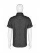 Metal Retro Button Splice Hand Rub Leather Shoulder Metal Ring Strap Black Punk Denim Short Sleeve Shirt