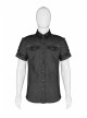 Metal Retro Button Splice Hand Rub Leather Shoulder Metal Ring Strap Black Punk Denim Short Sleeve Shirt