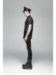 Metal Retro Button Splice Hand Rub Leather Shoulder Metal Ring Strap Black Punk Denim Short Sleeve Shirt