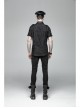 Metal Retro Button Splice Hand Rub Leather Shoulder Metal Ring Strap Black Punk Denim Short Sleeve Shirt