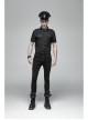 Metal Retro Button Splice Hand Rub Leather Shoulder Metal Ring Strap Black Punk Denim Short Sleeve Shirt
