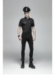 Metal Retro Button Splice Hand Rub Leather Shoulder Metal Ring Strap Black Punk Denim Short Sleeve Shirt