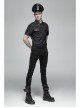 Metal Retro Button Splice Hand Rub Leather Shoulder Metal Ring Strap Black Punk Denim Short Sleeve Shirt