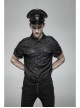 Metal Retro Button Splice Hand Rub Leather Shoulder Metal Ring Strap Black Punk Denim Short Sleeve Shirt