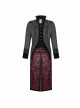 Fake Two-Piece Stand-Up Collar Front Chest Button Swallowtail Hem Black Gothic Pattern Jacquard Splice Weft Velveteen Coat