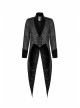 Black Jacquard Stand-Up Collar Front Button Back Waist Lace-Up Swallow Tail Hem Black Gothic Coat