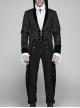 Black Jacquard Stand-Up Collar Front Button Back Waist Lace-Up Swallow Tail Hem Black Gothic Coat