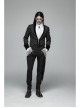 Black Jacquard Stand-Up Collar Front Button Back Waist Lace-Up Swallow Tail Hem Black Gothic Coat
