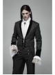 Black Jacquard Stand-Up Collar Front Button Back Waist Lace-Up Swallow Tail Hem Black Gothic Coat