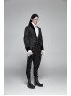 Black Jacquard Stand-Up Collar Front Button Back Waist Lace-Up Swallow Tail Hem Black Gothic Coat