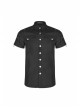 Metal Button Shoulder Metal Eyelets Leather Loop Black Punk Short Sleeve Shirt