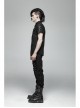 Metal Button Shoulder Metal Eyelets Leather Loop Black Punk Short Sleeve Shirt