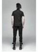 Metal Button Shoulder Metal Eyelets Leather Loop Black Punk Short Sleeve Shirt