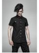 Metal Button Shoulder Metal Eyelets Leather Loop Black Punk Short Sleeve Shirt
