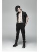 Metal Button Shoulder Metal Eyelets Leather Loop Black Punk Short Sleeve Shirt