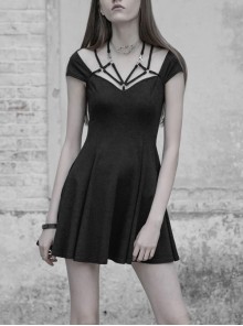 Gothic Female Elastic V-neck Strap Binding High Waist Dress