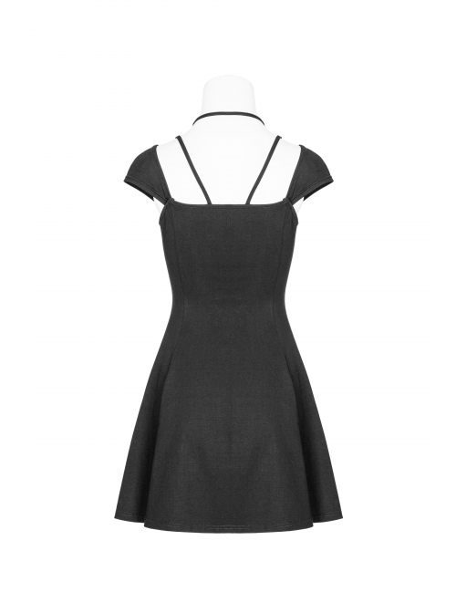 Gothic Female Elastic V-neck Strap Binding High Waist Dress