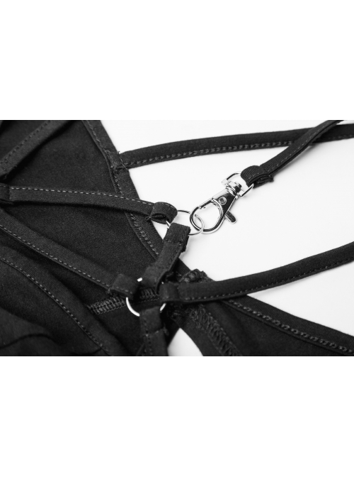 Gothic Female Elastic V-neck Strap Binding High Waist Dress